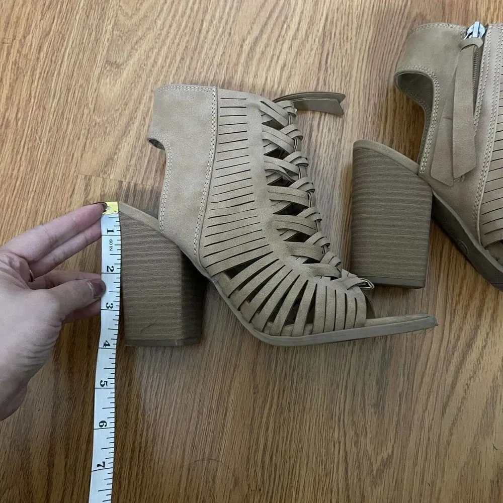 DOLCE VITA tan brown boho peep toe chunk heel size US 6 - Picture 3 of 7